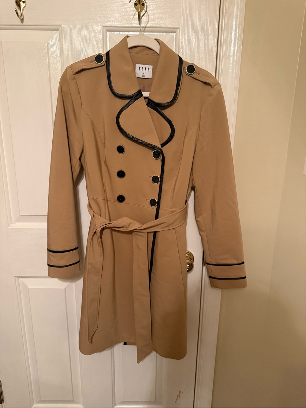 ELLE Camel Trench Coat with Black Trim